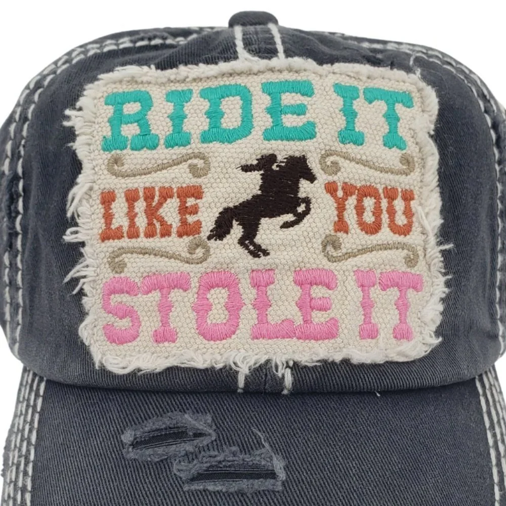 KBETHOS Ride It Like You Stole It‎ Black Distressed Ball Cap Hat NWT - Picture 2 of 4